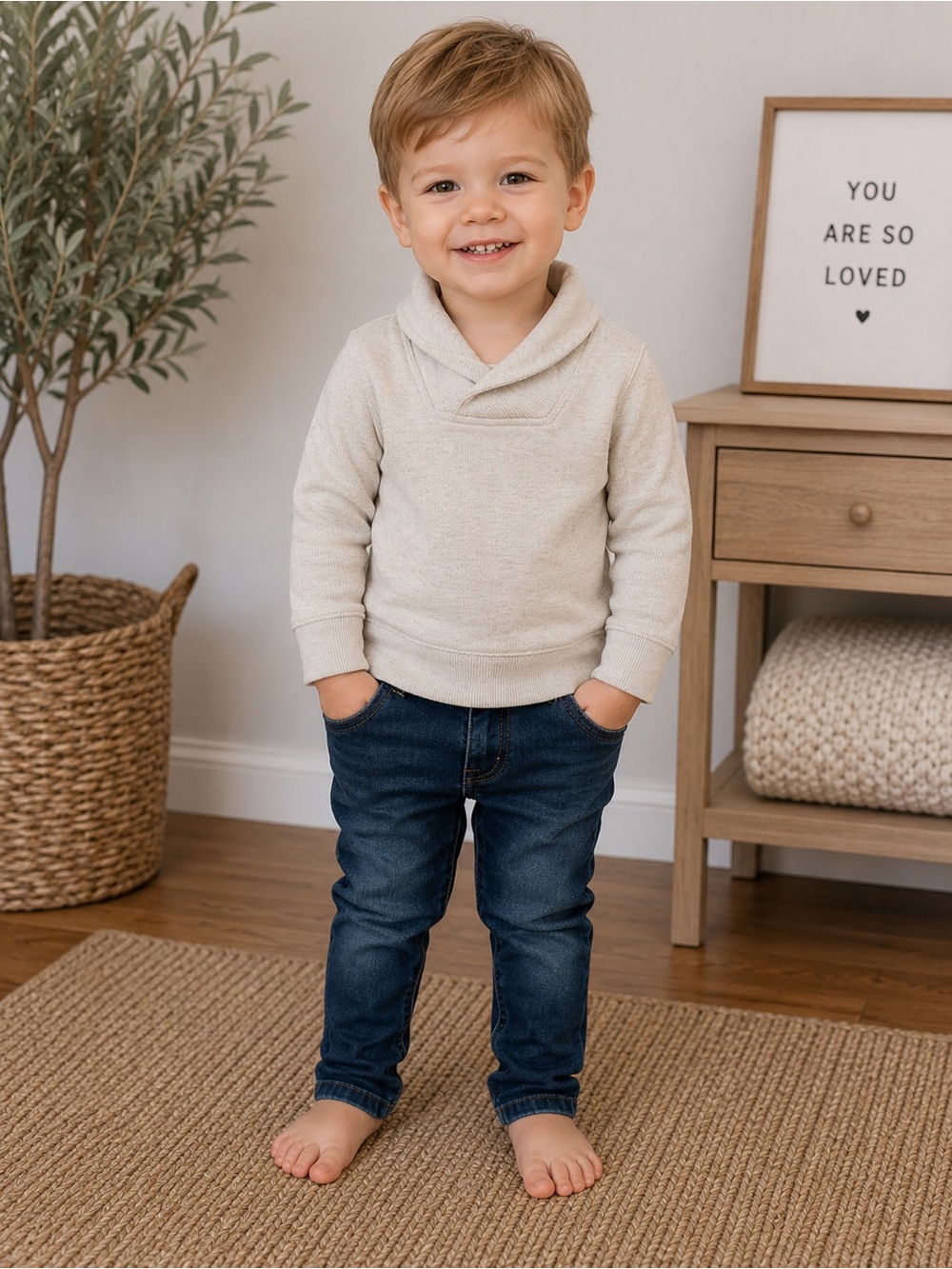 Old Navy Toddler Shawl Collar Pullover Sweatshirt Beige Size 2T